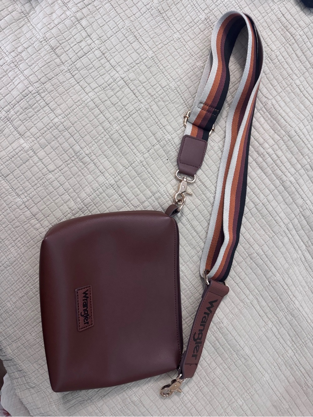 Wrangler Brown Crossbody Bag with Striped Shoulder Strap